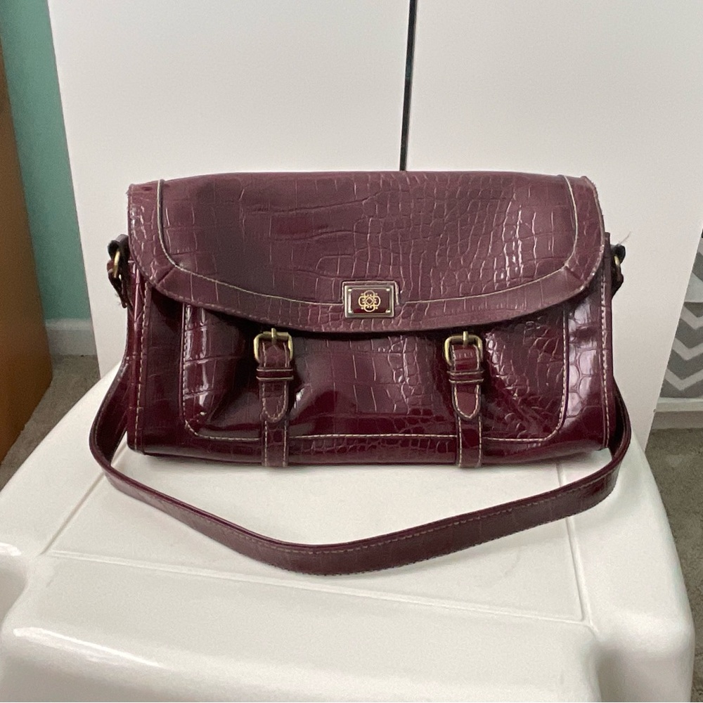 Y2K Maroon Alligator Print Shoulder Bag Large Interior Magnetic Closure